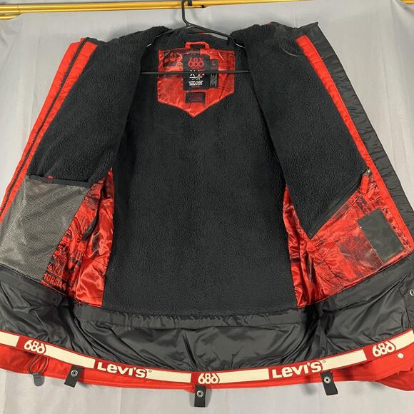 Levi's x 686 Jacket Womens Large Red Snowboard Ski Faux Fur Hood Sherpa Lined - Picture 3 of 16